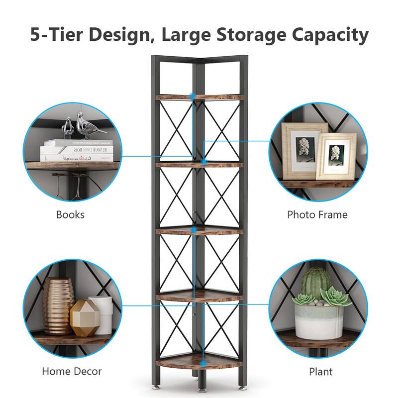 5-Tier Corner Shelves, 5 Shelf Corner Bookshelf and Bookcase