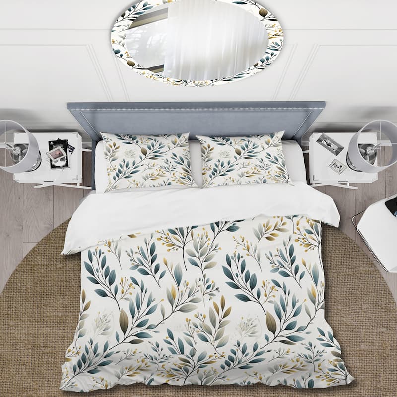 Designart "Minimalist Leaves V" Floral Bedding Cover Set With 2 Shams