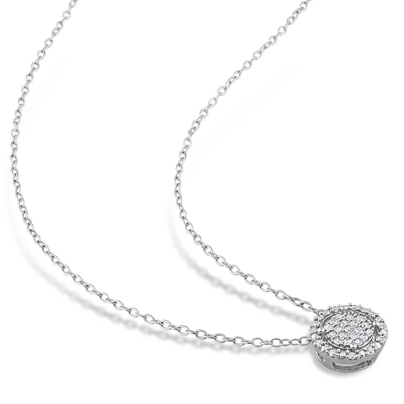 Miadora 1/2ct TDW Diamond Clustered Halo Stud Earrings and Necklace Set in Sterling Silver