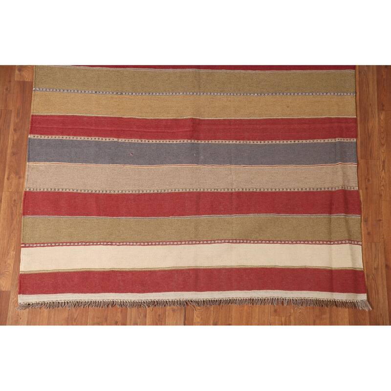 Striped Kilim Qashqai Persian Area Rug Flatweave Wool Carpet - 5'0" x 6'6"