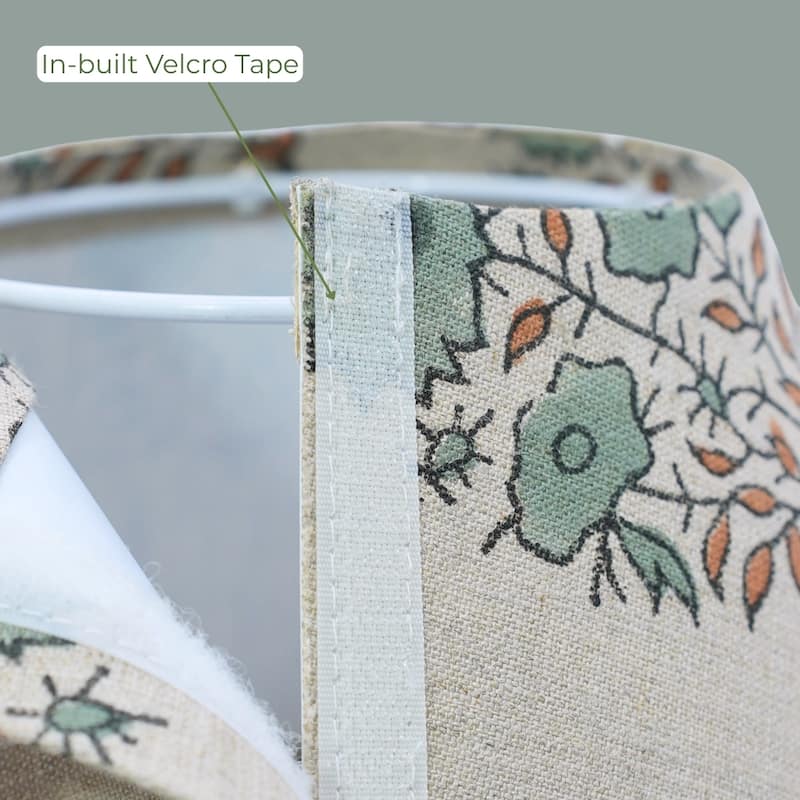 Fabdivine Mayra Handmade Green Pure Linen Floral Block Print Lampshade - Bohemian Table Lamp Shade for Home Décor