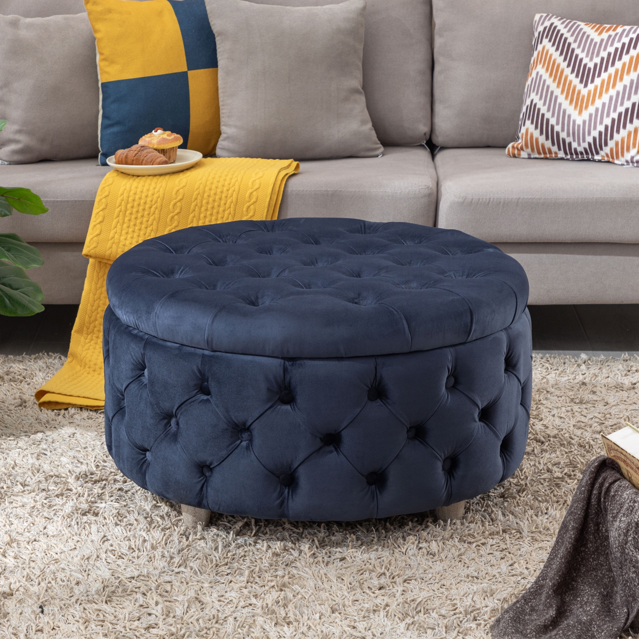 Navy blue deals round ottoman