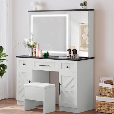 Moasis Farmhouse Vanity Set Makeup Desk with Storage Stool - 44.4"L x 15.1"W x 59"H