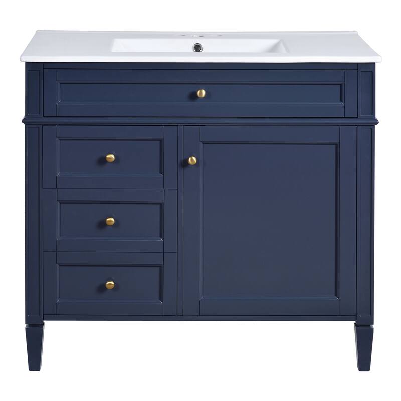 Modern Bathroom Vanity with Amber Storage, Ceramic Sink, 3 Drawers, Tip-Out Drawer, and Concealed Storage