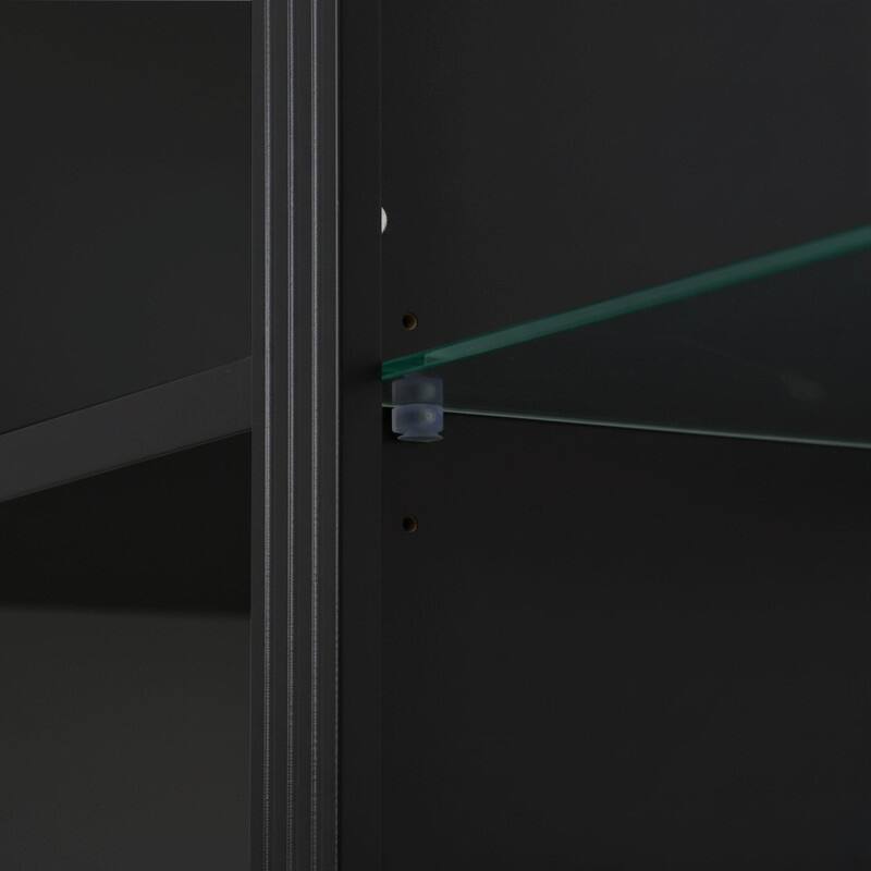 78.75" Farmhouse 4-Tier Display Bookcase with Dimmable LED Light, Glass Shelves & Storage Doors