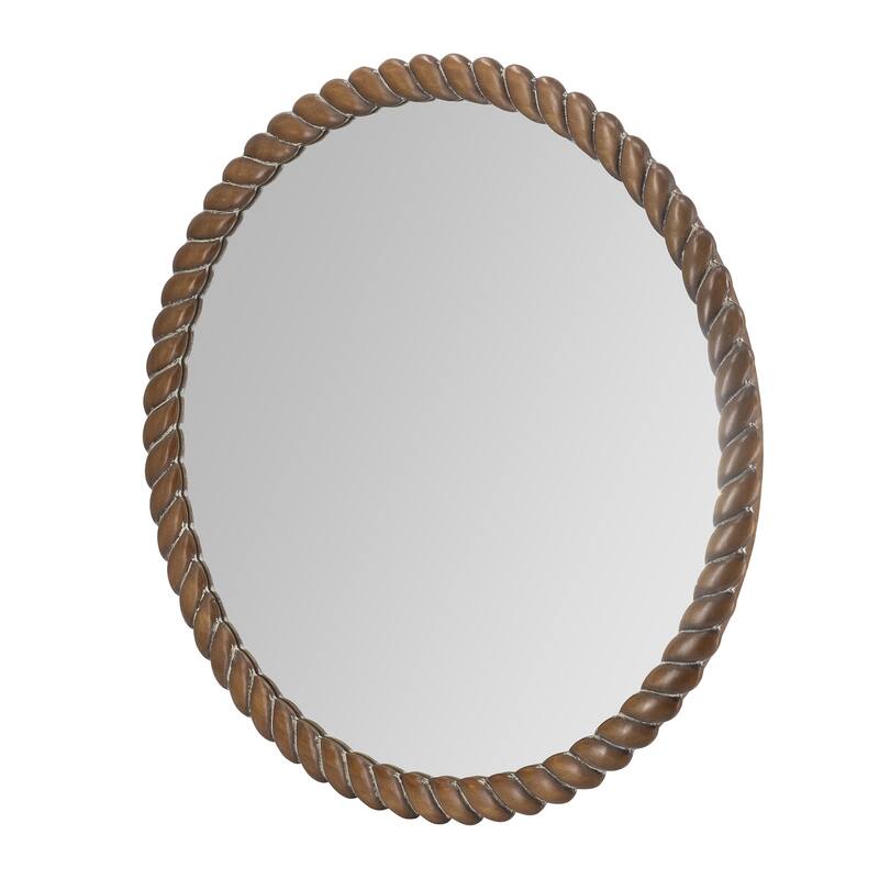 28.3x28.3" Round Wall Mirror with Pine Wood Frame - Brown