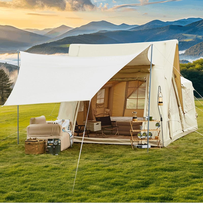 Inflatable Camping Tent for 8-12 People, with Skylights, Chimney Window, and UV-Resistant, Easy Setup for Outdoors