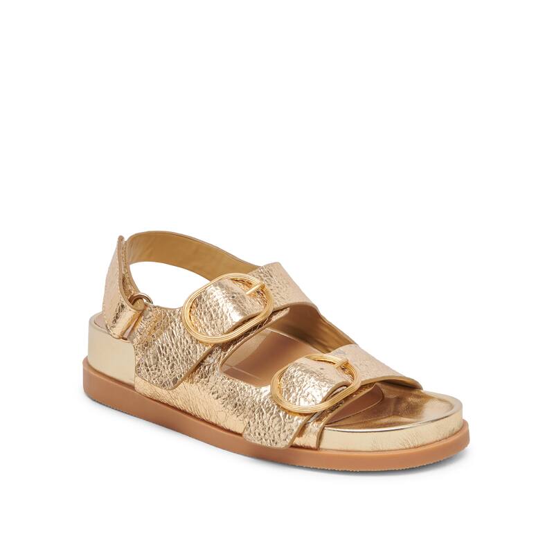 Dolce Vita Starla Double-Buckle Metallic Leather Sandal