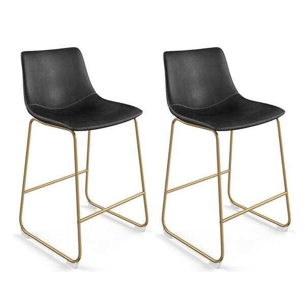 Stools PU leather seat and gold legs bar height (set of 2) Overstock 35345283