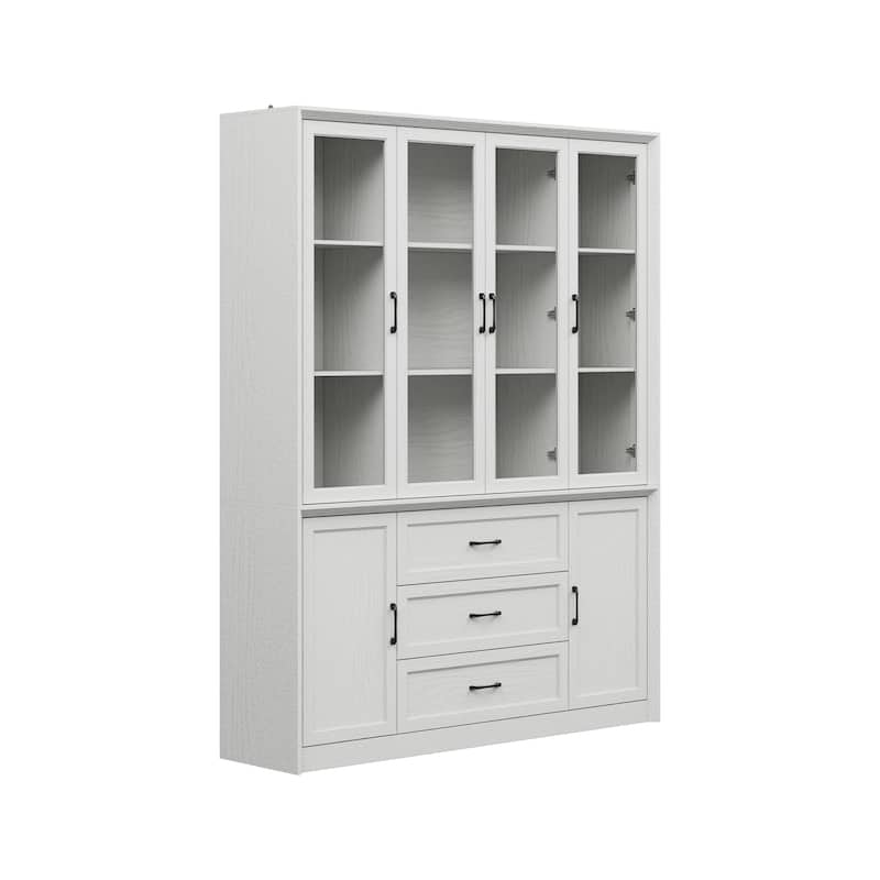 61.8" W Kitchen Pantry Cabinet, Freestanding Cupboard with Glass Doors
