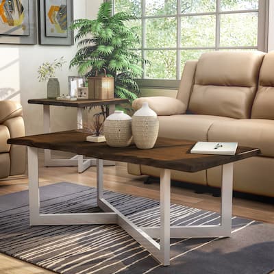 Kinlen Transitional Oak and White 47-inch Metal Coffee Table by Furniture of America