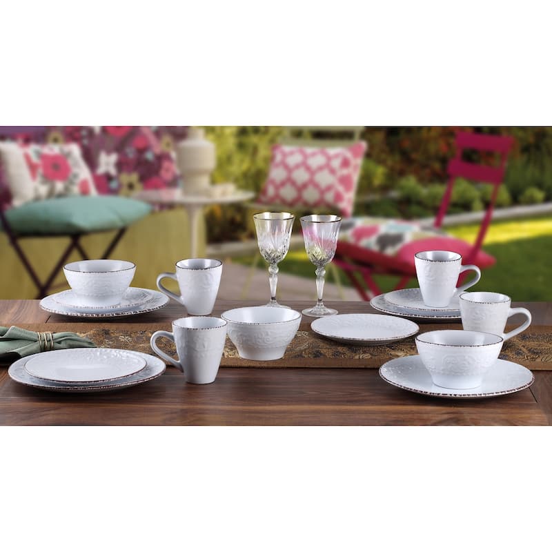 Lorren 16-pc. White Scrollwork Stoneware Dinnerware Set
