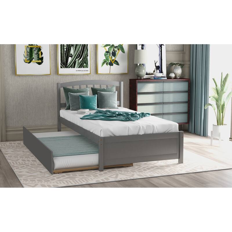 Twin Pine Platform Bed with Trundle & Slat Headboard