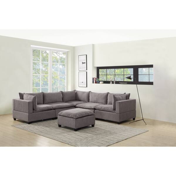 Madison Down Feather Fabric Modular Sectional Sofa With Ottoman Overstock 32004392 Dark Gray