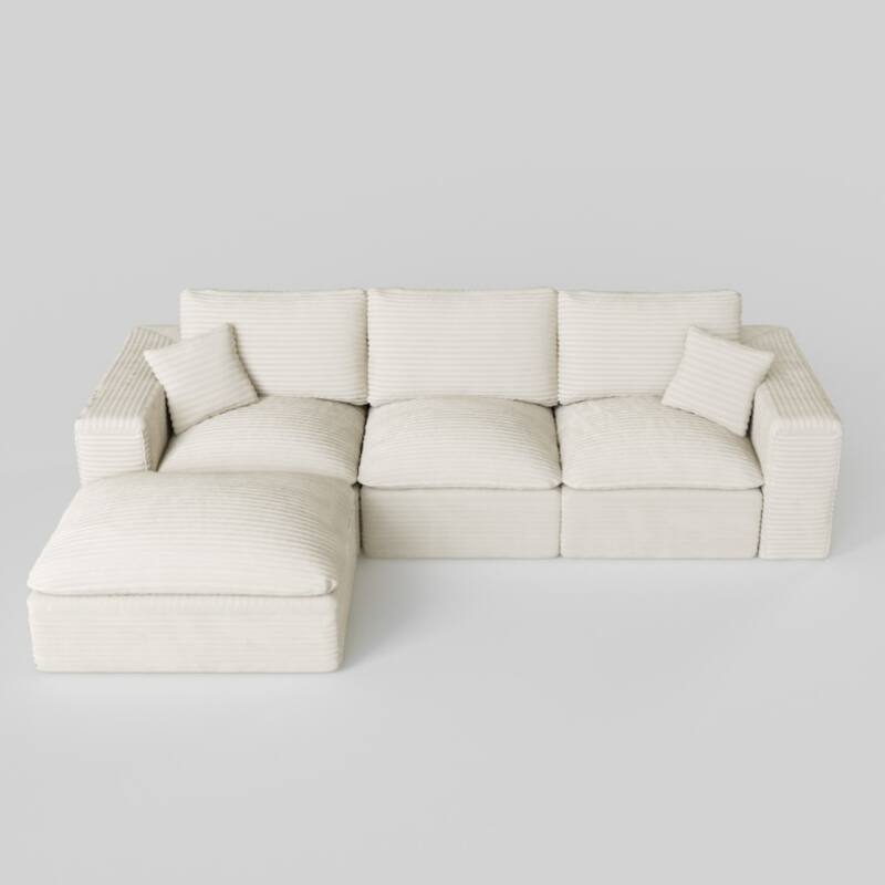 108.26" Corduroy Upholstered Sectional Sofa with Flexible Ottoman