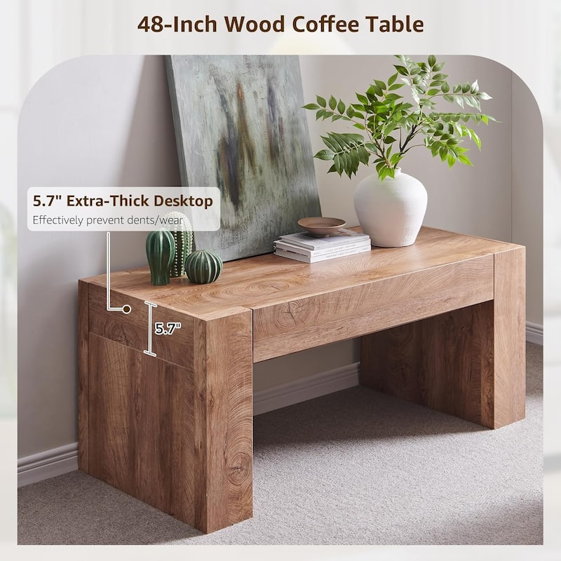 Modern Coffee Table, Wooden Living Room Table w/ Hidden Storage Drawer