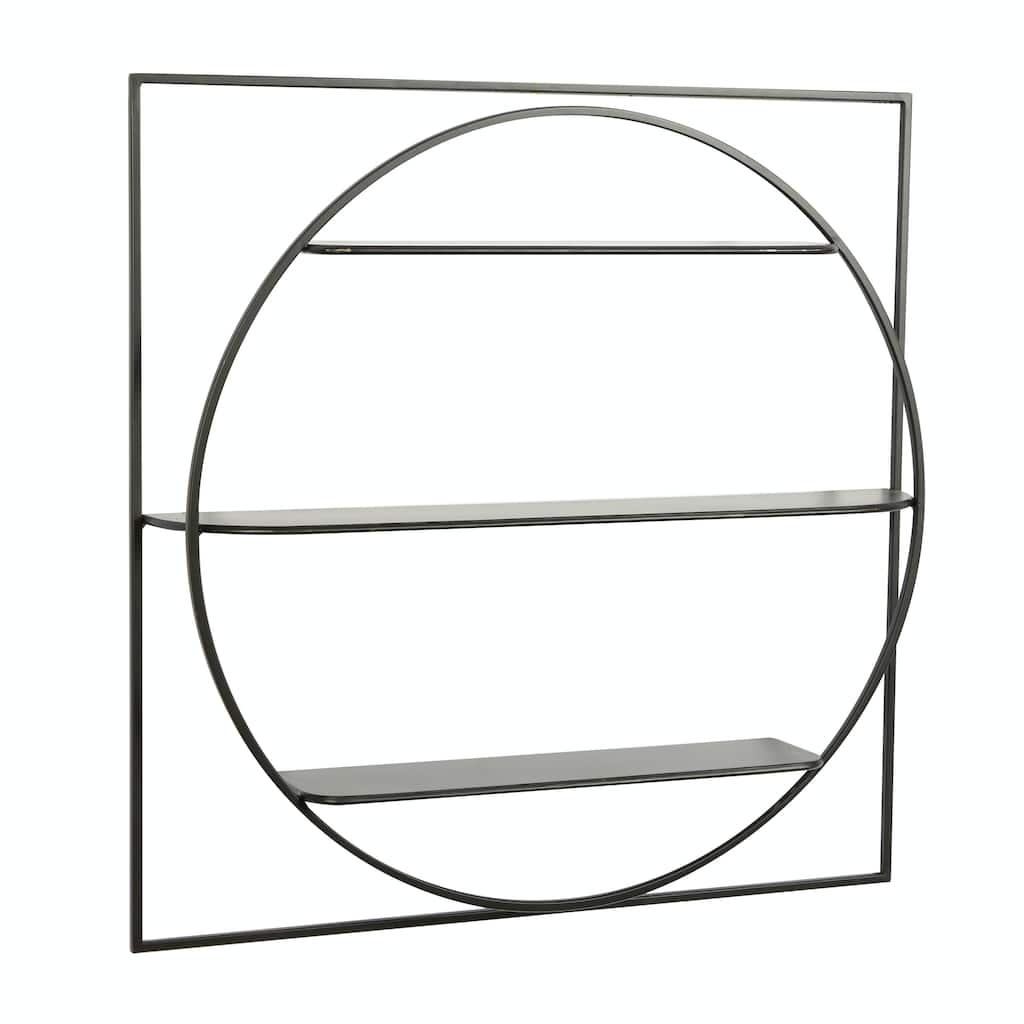 Metal 3 Shelves Wall Shelf - Black - Roche River Decor - 5"W x 32"L x 32"H