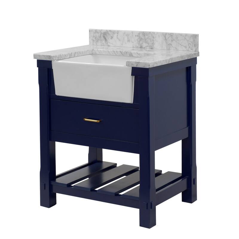 KitchenBathCollection Charlotte 30" Farmhouse Bathroom Vanity with Carrara Marble Top