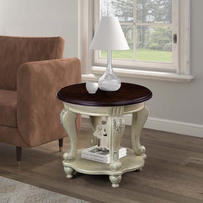 22'' Two Tone Solid Wood Round End Table