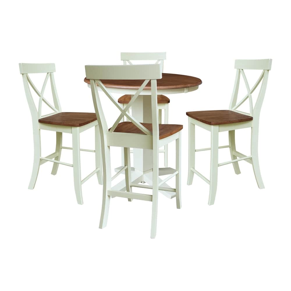 36 in Round Counter Height Extension Dining Table with 12 in Leaf and Stools
