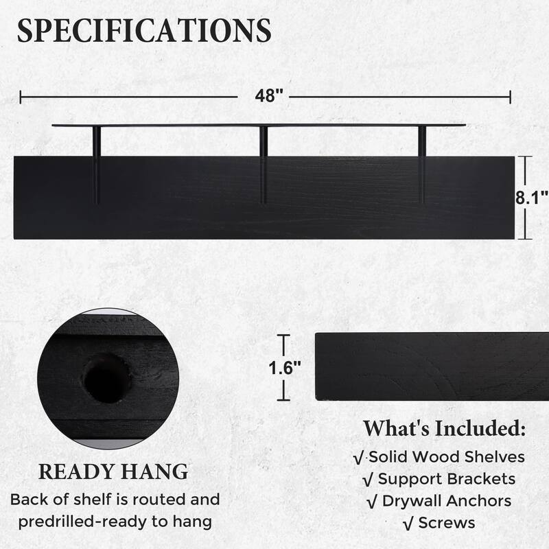 Floating Shelves, 8 Inch Deep Modern Solid Wood Wall Shelves