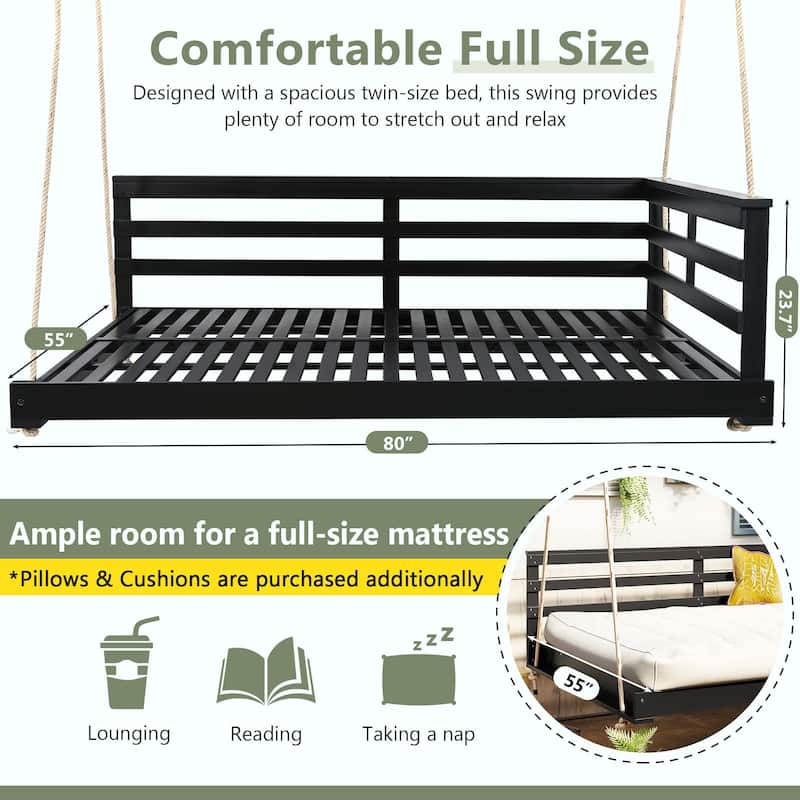 Country Patio Wooden Twin Size Swing Daybed Porch Swing Frame