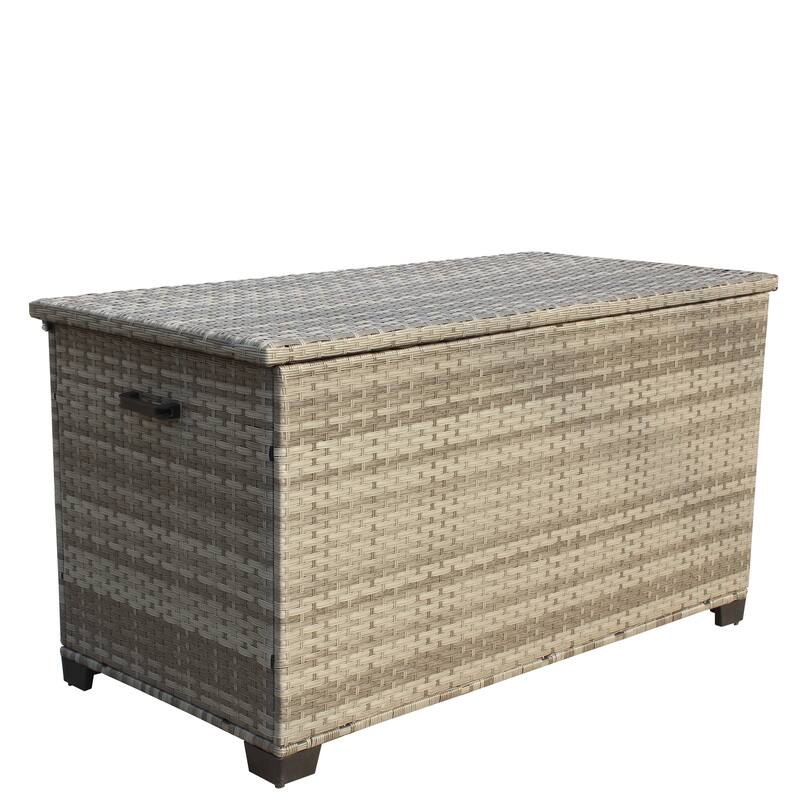 Wicker Patio Furniture Storage Box Large Storage Box Bench Heavy Duty Storage Box with 2 Handles Built-in Dustproof Inner Bag