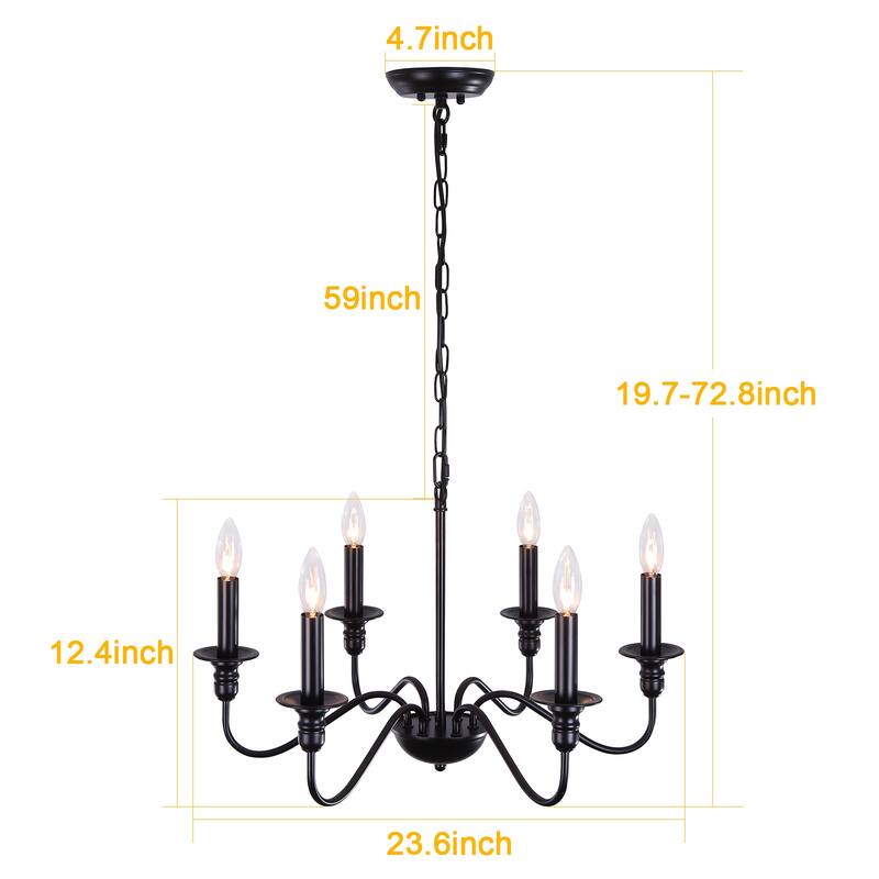 6-Light W25.59" x H72.8" Rustic Dining Area Chandelier for Kitchen