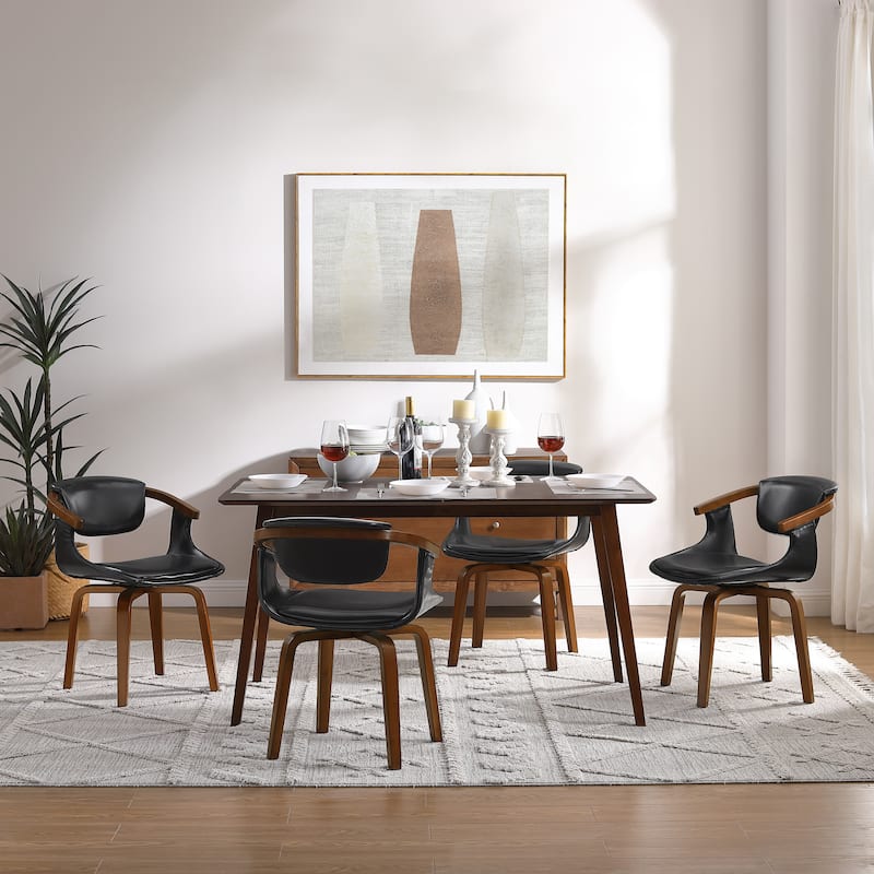 Art Leon Set of 4 Wood and Faux Leather Swivel Chairs