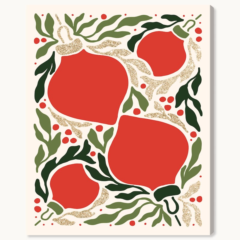 Wynwood Studio Canvas Holiday and Seasonal December Ornaments Glitter Red Glam Wall Art Canvas Print