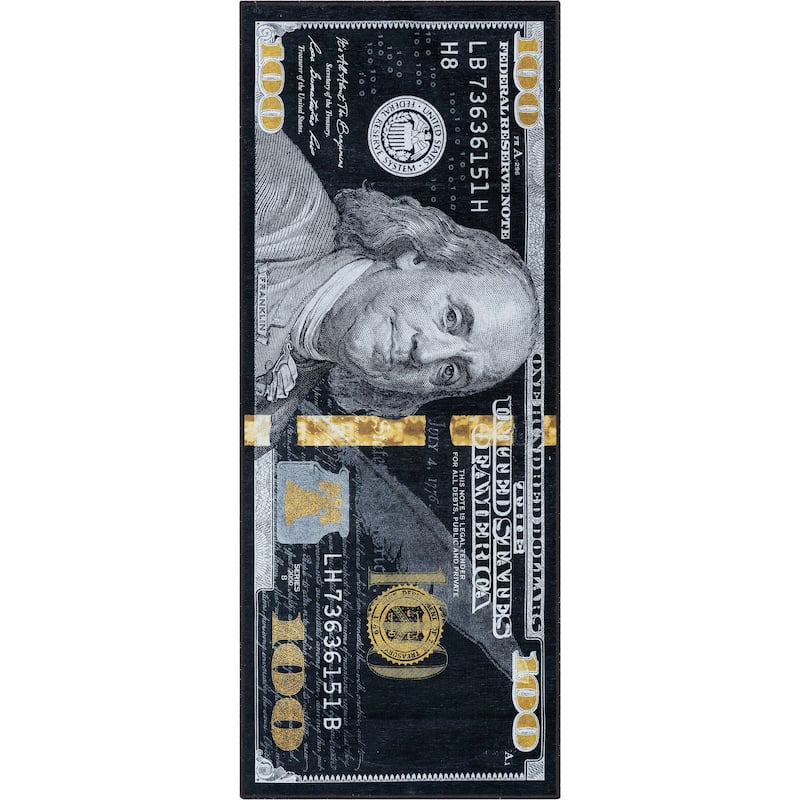 Well Woven Money Dollar Front Novelty Machine Washable Area Rug