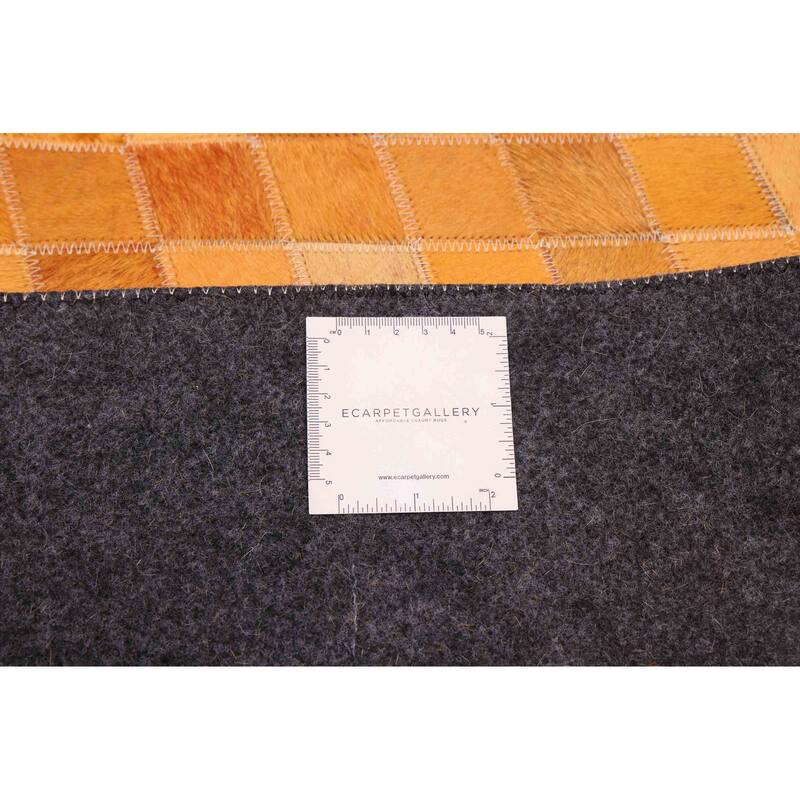 ECARPETGALLERY Handmade Cowhide Patchwork Orange Leather Rug - 4'0 x 6'0