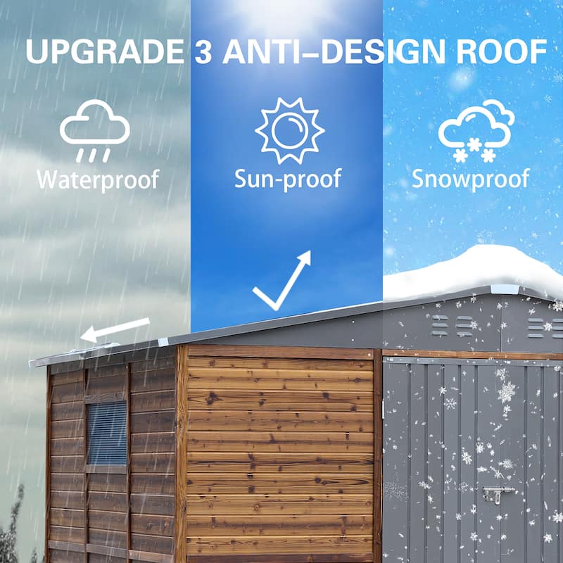 8x10 FT Wood and Metal Storage Shed, Cedar Outdoor Garden Shed with Iron Roof, Double Doors, Windows and Vents