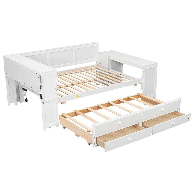 GDFStudio - Multifunctional Full Size Daybed with Storage, Desk, LED & Charging Station
