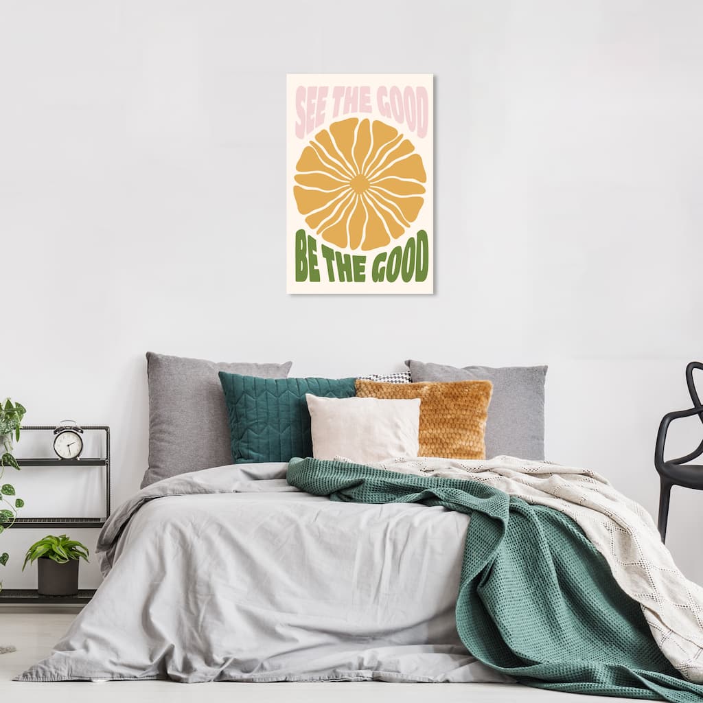 Wynwood Studio Canvas Typography and Quotes See The Good Sun Floral Yellow Modern & Contemporary Wall Art Canvas Print
