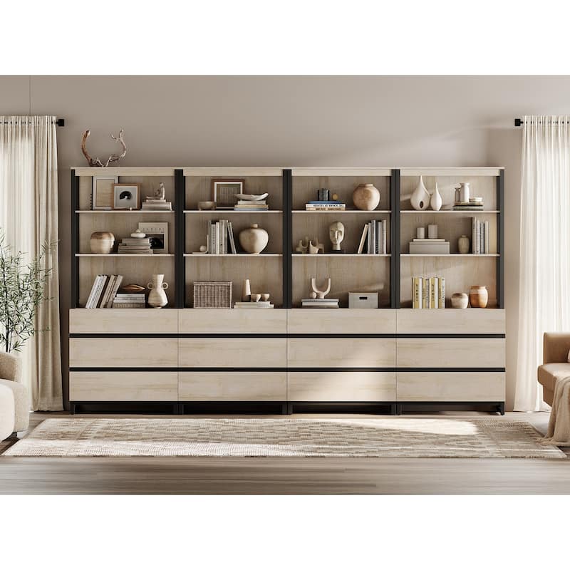 WAMPAT Modern 72" Tall Bookcase with Drawers and Open Book Shelfs, Library Book Shelf for Home Office, Living Room