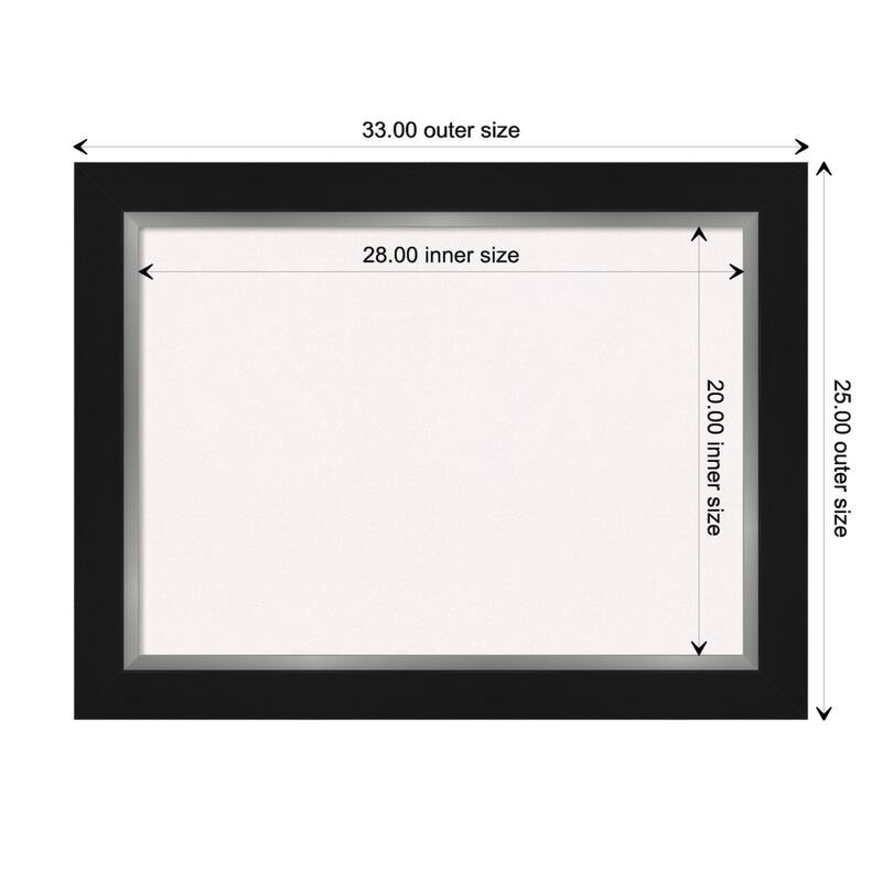 Eva Black Silver Framed White Corkboard Bulletin Board - Board Size 28x20