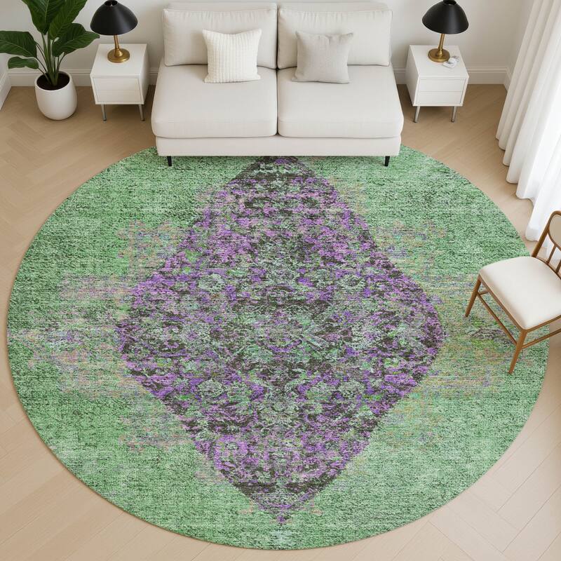 Premium Washable Super Soft Vintage Traditional Mayfield Rug - Lime - 8' x 8'