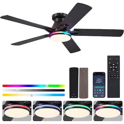 52 Inch Ceiling Fan with Light and Remote,Flush Mount Ceiling Fan,5 Dual Side Blades - 52 Inches