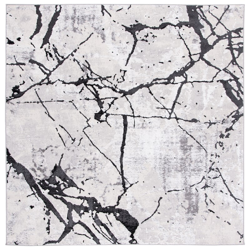 SAFAVIEH Amelia Fietje Modern Abstract Distressed Rug - 6'7" Square - Grey/Black