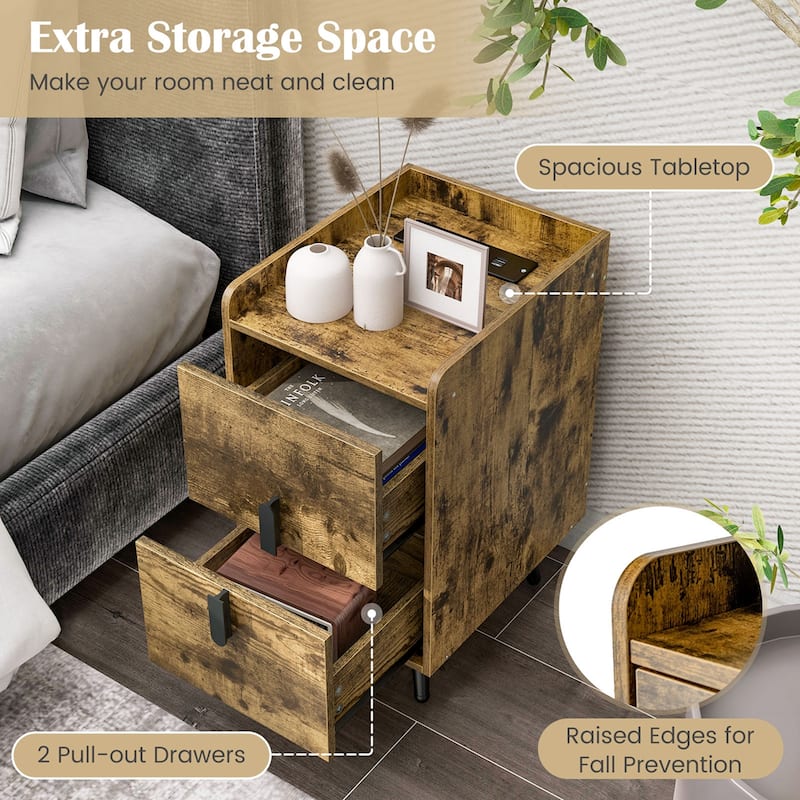 Costway Nightstand with Charging Station Home Bedside Sofa Side Tables