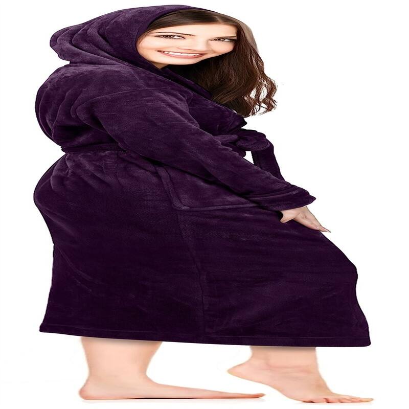 Women's Fleece Hooded Bathrobe Plush
