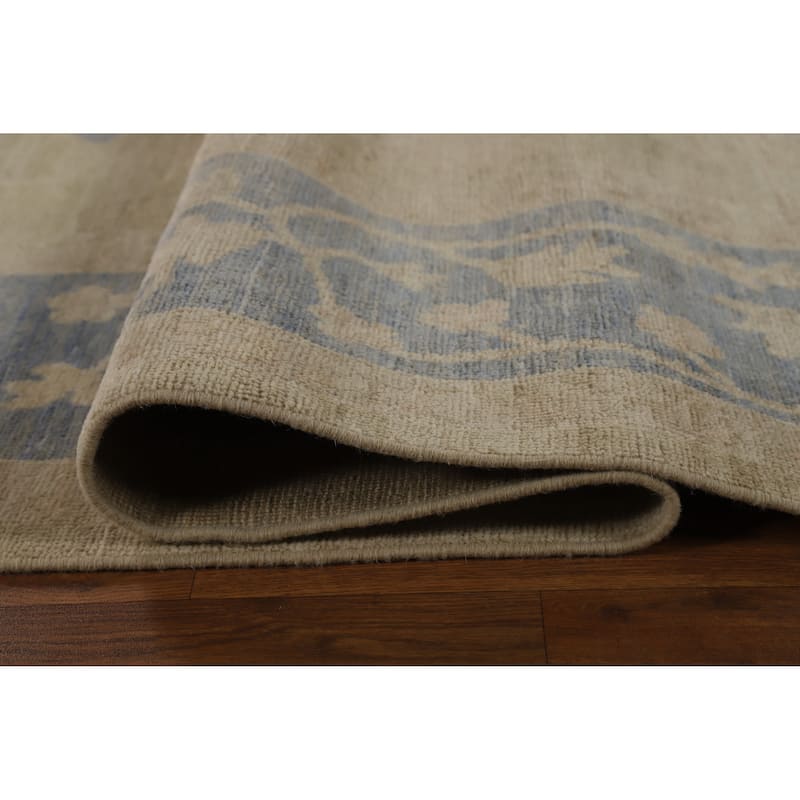 Hand Knotted Oriental 100% Wool Carpet Transitional All-Over Beige & Ivories Oushak Area Rug - 14' 0'' X 10' 0''