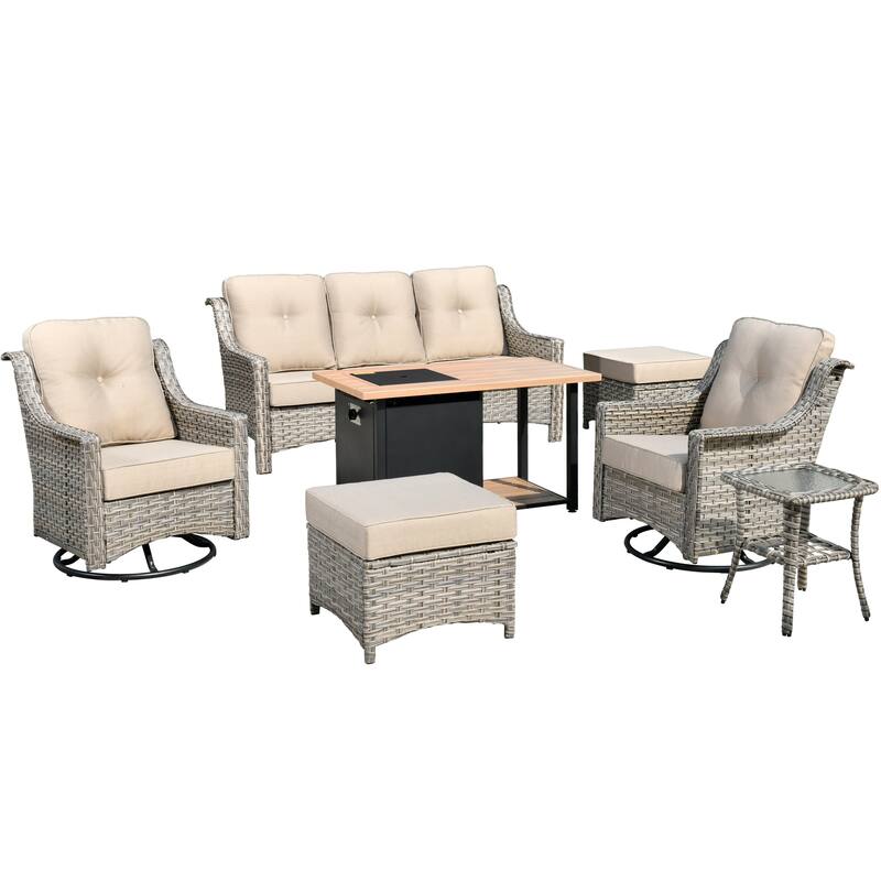 XIZZI 7-piece Outdoor Patio Furniture Conversation Sofa Set with Fire Pit