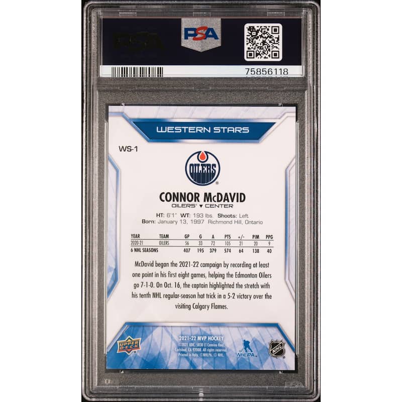 Connor McDavid 2021 Upper Deck MVP Western Stars Hockey Card #WS-1 Graded PSA 10 - 8'6" x 11'6"