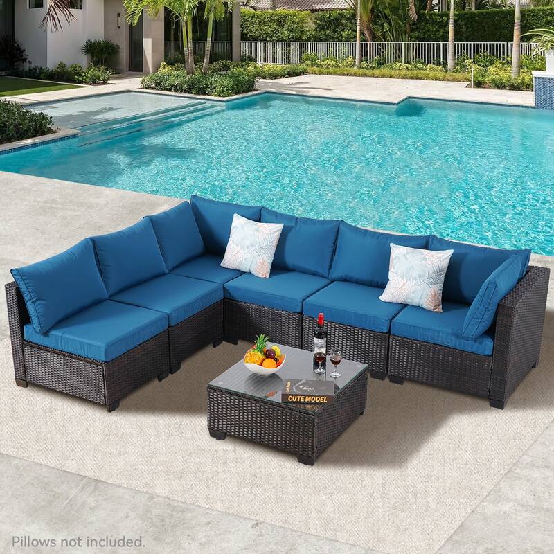 7-Piece Wicker Outdoor Sectional Set with Cushions and Coffee Table