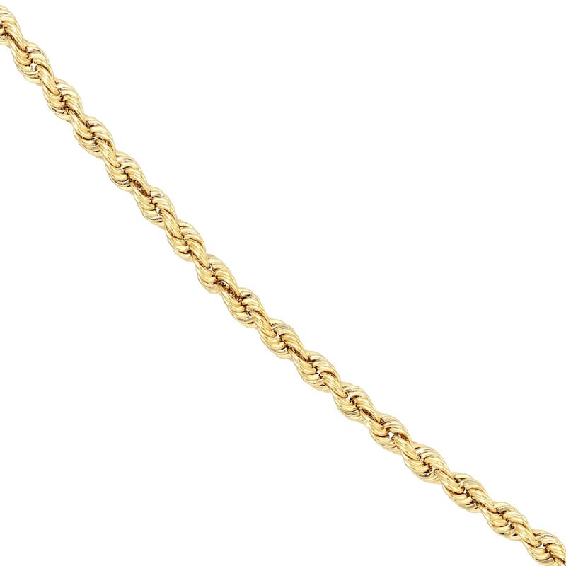 Curata 14k Yellow Gold 2mm Hollow Rope Chain Necklace (Lobster)