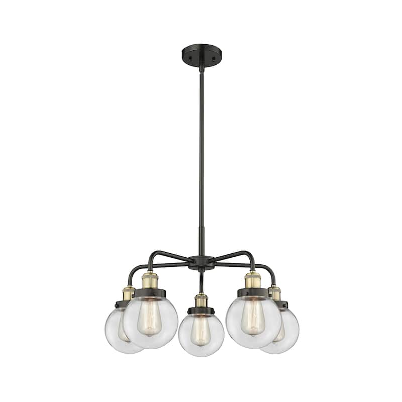 Innovations Lighting Beacon - 5 Light 24" Stem Hung Chandelier - Clear/Black Antique Brass