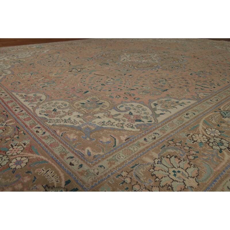 Distressed Floral Tabriz Persian Area Rug Handmade Wool Carpet - 9'10" x 12'9"