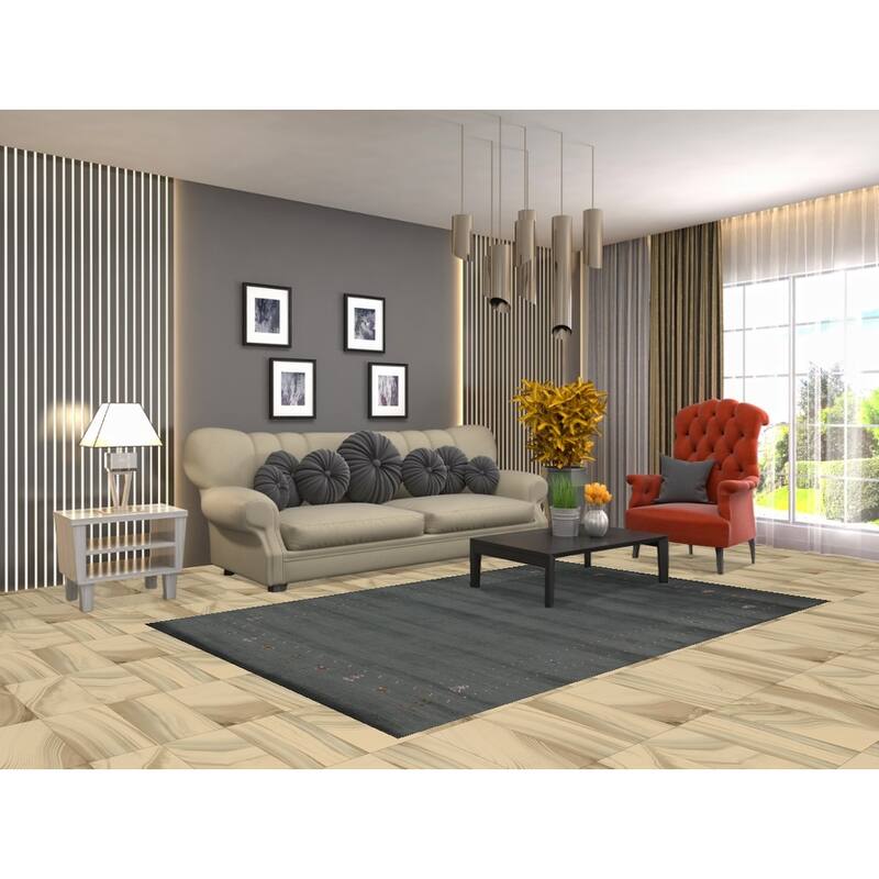 Hand Knotted Oriental 100% Wool Carpet Tribal Tribal Greys & Charcoal Gabbeh Area Rug - 7' 9'' X 5' 0''